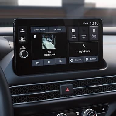 2027 Honda HR-V Sport close up of the touchscreen display and honeycomb dashboard vents (Subcompact Crossover SUV).
